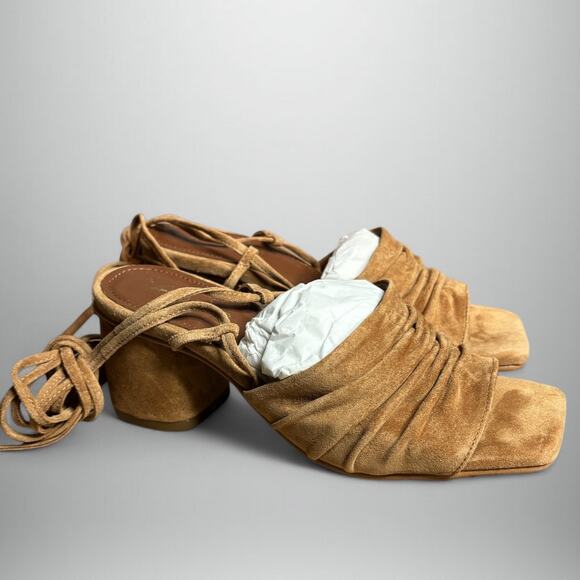 Alohas Kahlo Suede Ankle Tie Heeled Sandal in Camel - Picture 4 of 10